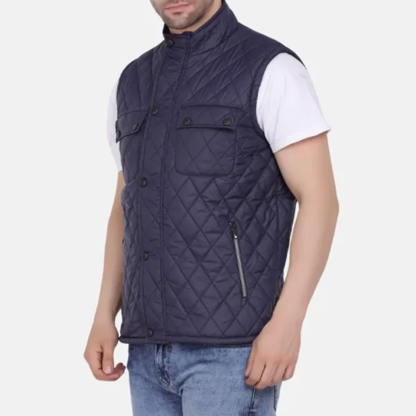 Mens Blue Satin Quilted Vest