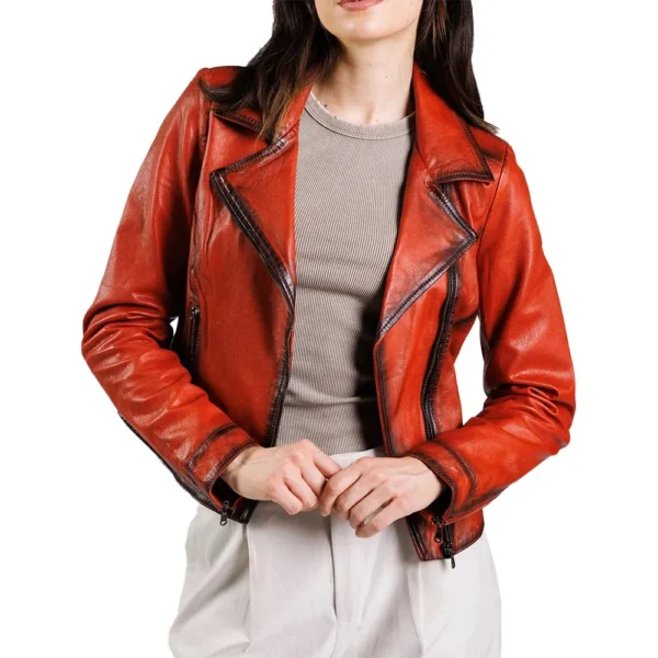 Millie Women's Motorcycle Orange Leather Jacket