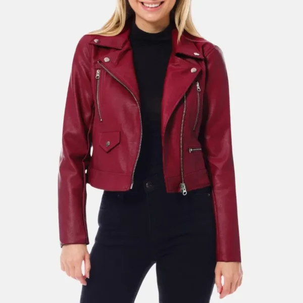 Womens Dark Red Motorcycle Leather Jacket